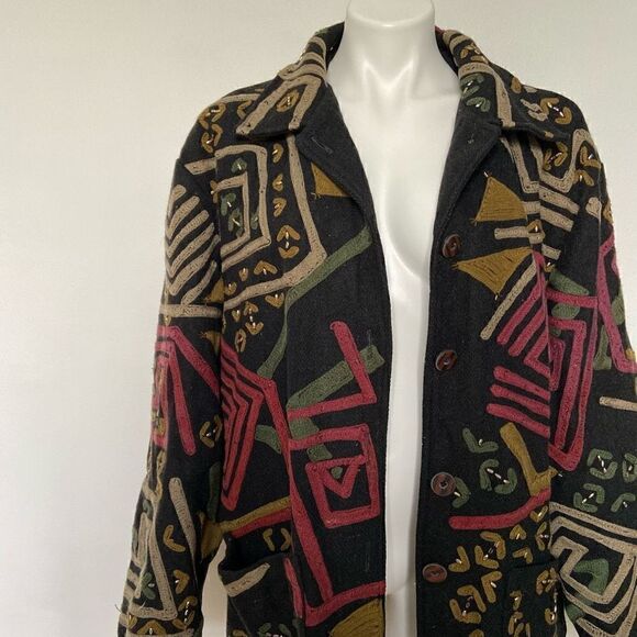 Vintage Wool Funky 80s Geometric beaded retro Jacket - Picture 2 of 13